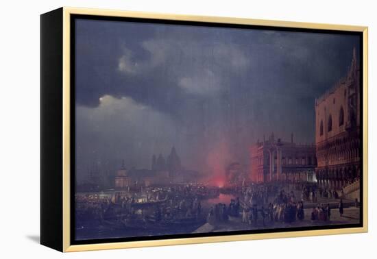 Lights in Venice (Night Scene of a Outdoor Party in Venice)-Ippolito Caffi-Framed Stretched Canvas