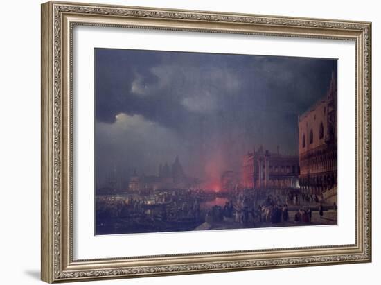 Lights in Venice (Night Scene of a Outdoor Party in Venice)-Ippolito Caffi-Framed Art Print