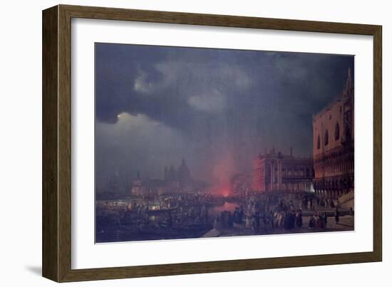 Lights in Venice (Night Scene of a Outdoor Party in Venice)-Ippolito Caffi-Framed Art Print