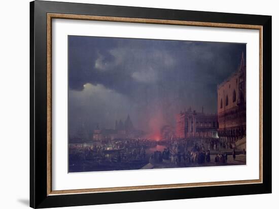 Lights in Venice (Night Scene of a Outdoor Party in Venice)-Ippolito Caffi-Framed Art Print