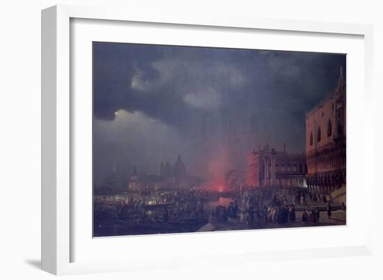 Lights in Venice (Night Scene of a Outdoor Party in Venice)-Ippolito Caffi-Framed Art Print