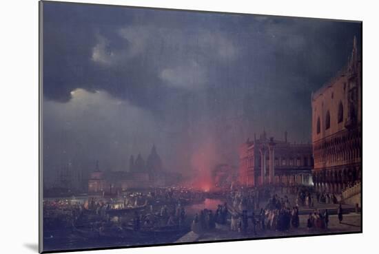 Lights in Venice (Night Scene of a Outdoor Party in Venice)-Ippolito Caffi-Mounted Art Print