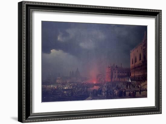 Lights in Venice (Night Scene of a Outdoor Party in Venice)-Ippolito Caffi-Framed Art Print