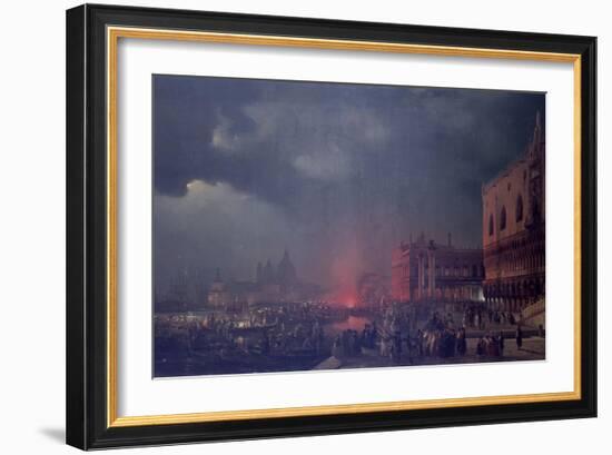 Lights in Venice (Night Scene of a Outdoor Party in Venice)-Ippolito Caffi-Framed Art Print