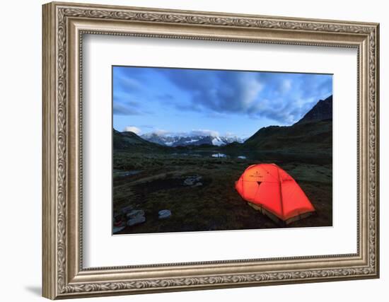 Lights of a Tent around Fenetre Lakes at Dusk, Aosta Valley-Roberto Moiola-Framed Photographic Print