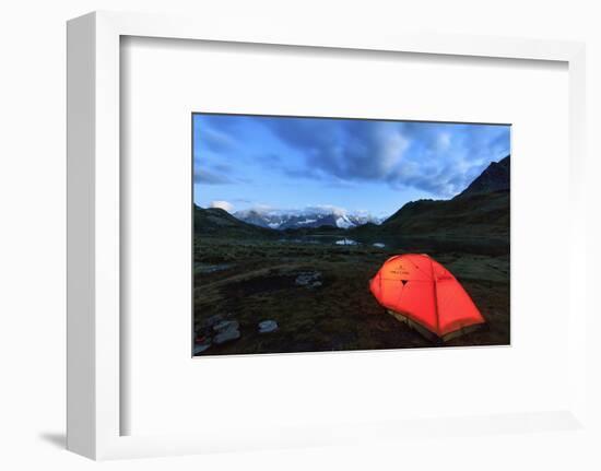 Lights of a Tent around Fenetre Lakes at Dusk, Aosta Valley-Roberto Moiola-Framed Photographic Print