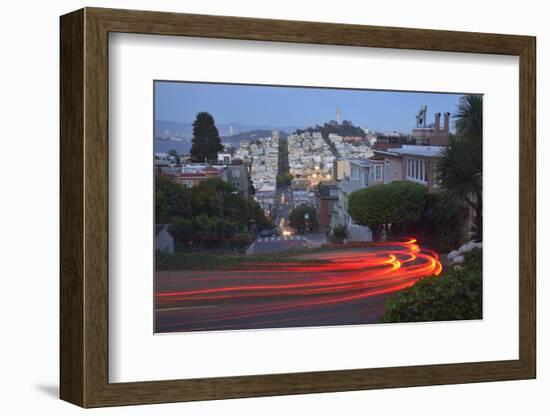 Lights of Passing Cars on Lombard Street, San Francisco, Usa-Christian Heeb-Framed Photographic Print
