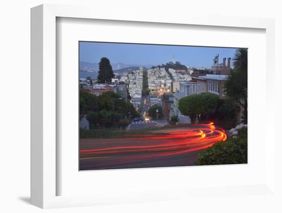 Lights of Passing Cars on Lombard Street, San Francisco, Usa-Christian Heeb-Framed Photographic Print