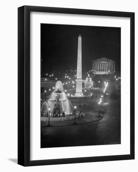 Lights Water Fountains Surrounding the Place de La Concirde Chamber of Deputies-Dmitri Kessel-Framed Photographic Print