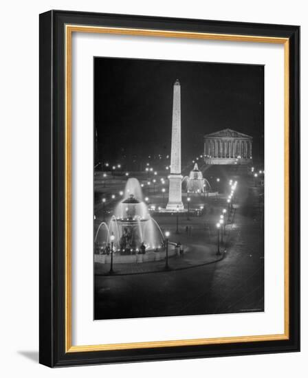 Lights Water Fountains Surrounding the Place de La Concirde Chamber of Deputies-Dmitri Kessel-Framed Photographic Print