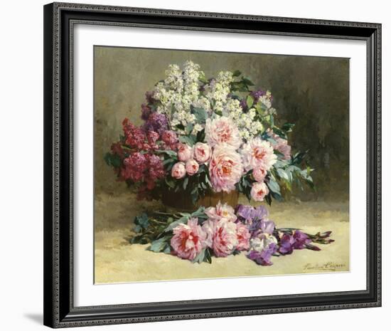 Lilac and Peonies with Irises-Pauline Caspers-Framed Giclee Print