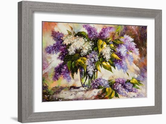 Lilac Bouquet In A Vase-balaikin2009-Framed Art Print