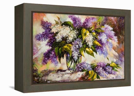 Lilac Bouquet In A Vase-balaikin2009-Framed Stretched Canvas