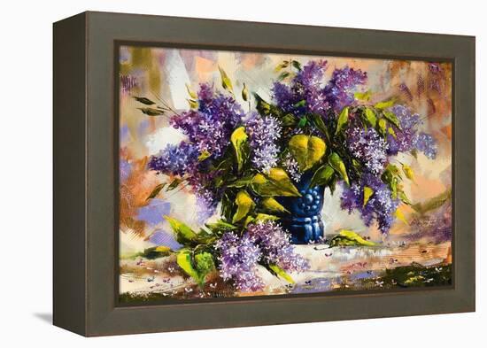 Lilac Bouquet In A Vase-balaikin2009-Framed Stretched Canvas