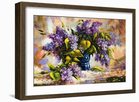 Lilac Bouquet In A Vase-balaikin2009-Framed Art Print