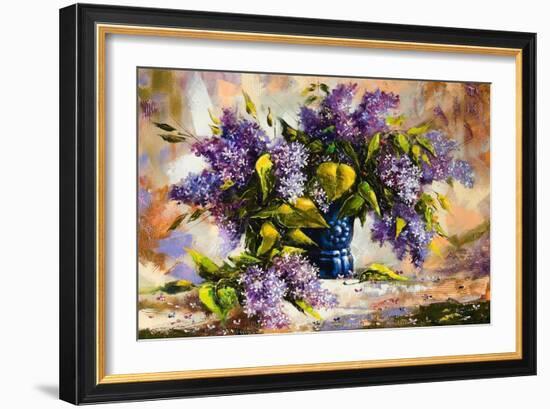 Lilac Bouquet In A Vase-balaikin2009-Framed Art Print