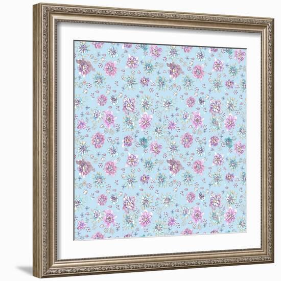 Lilac Flowers on Sky Blue-Effie Zafiropoulou-Framed Giclee Print