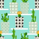 Vector Pattern with Cacti. Cute Cactus Flowers in Ornamental Pots. Hand Drawing Illustration.-lilalove-Art Print