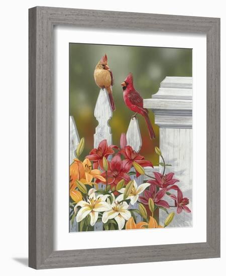 Lilies and Cardinals-William Vanderdasson-Framed Giclee Print