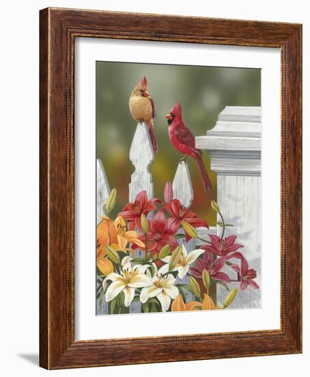 Lilies and Cardinals-William Vanderdasson-Framed Giclee Print