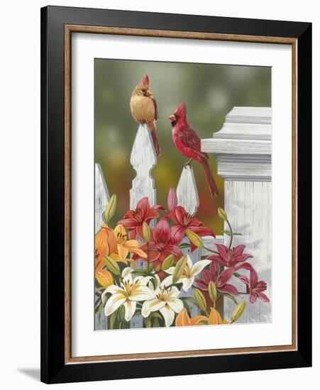 Lilies and Cardinals-William Vanderdasson-Framed Giclee Print