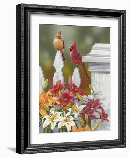 Lilies and Cardinals-William Vanderdasson-Framed Giclee Print