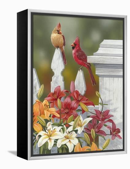 Lilies and Cardinals-William Vanderdasson-Framed Premier Image Canvas