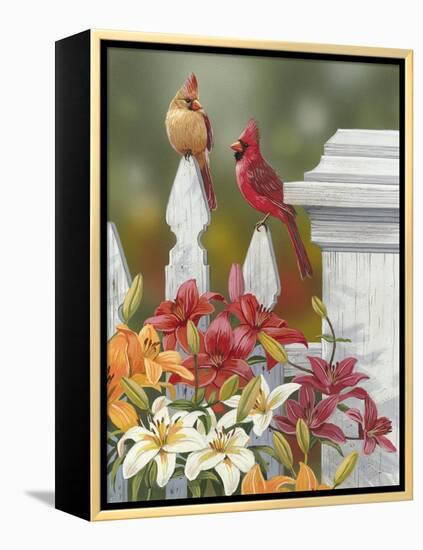 Lilies and Cardinals-William Vanderdasson-Framed Premier Image Canvas