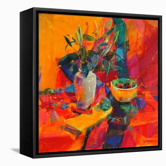 Lilies on a Red Ground, 2012-Peter Graham-Framed Premier Image Canvas