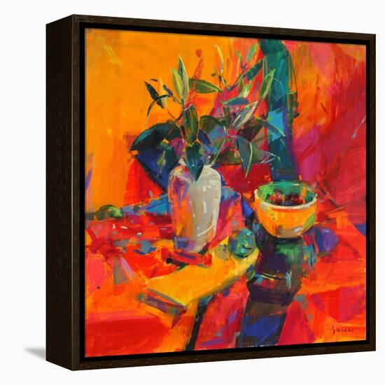Lilies on a Red Ground, 2012-Peter Graham-Framed Premier Image Canvas