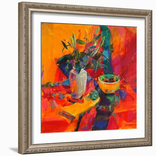 Lilies on a Red Ground, 2012-Peter Graham-Framed Giclee Print