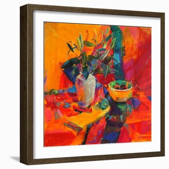 Lilies on a Red Ground, 2012-Peter Graham-Framed Giclee Print