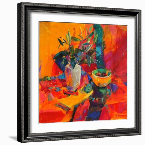 Lilies on a Red Ground, 2012-Peter Graham-Framed Giclee Print