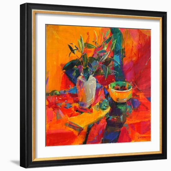 Lilies on a Red Ground, 2012-Peter Graham-Framed Giclee Print