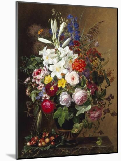 Lilies, Pelargonium and Roses in a Greek Vase-Johan Laurentz Jensen-Mounted Giclee Print