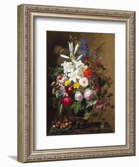 Lilies, Pelargonium and Roses in a Greek Vase-Johan Laurentz Jensen-Framed Giclee Print