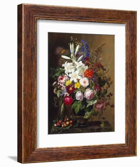 Lilies, Pelargonium and Roses in a Greek Vase-Johan Laurentz Jensen-Framed Giclee Print