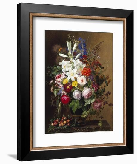 Lilies, Pelargonium and Roses in a Greek Vase-Johan Laurentz Jensen-Framed Giclee Print