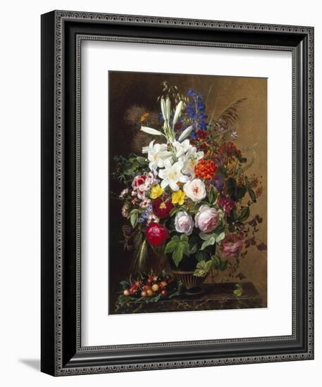 Lilies, Pelargonium and Roses in a Greek Vase-Johan Laurentz Jensen-Framed Giclee Print