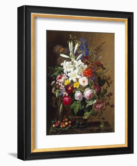 Lilies, Pelargonium and Roses in a Greek Vase-Johan Laurentz Jensen-Framed Giclee Print