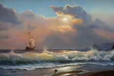 Oil Painting on Canvas , Sailboat against a Background of Sea-Liliya Kulianionak-Art Print