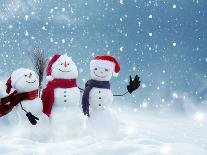 Merry Christmas and Happy New Year Greeting Card with Copy-Space.Many Snowmen Standing in Winter Ch-lilkar-Art Print