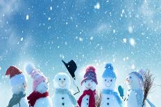 Merry Christmas and Happy New Year Greeting Card with Copy-Space.Happy Snowman Standing in Winter C-lilkar-Photographic Print