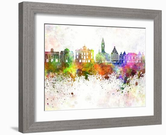 Lille Skyline in Watercolor Background-paulrommer-Framed Art Print