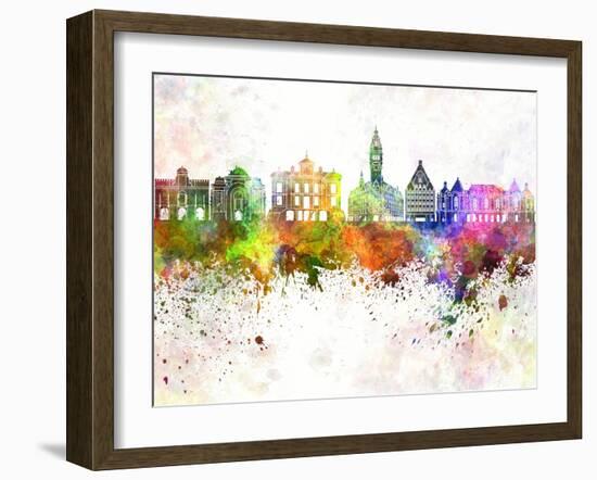 Lille Skyline in Watercolor Background-paulrommer-Framed Art Print