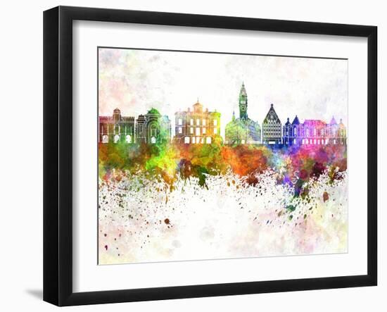 Lille Skyline in Watercolor Background-paulrommer-Framed Art Print