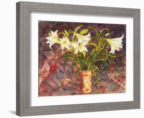 Lillies (W/C)-Ann Oram-Framed Giclee Print