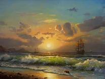 Oil Painting On Canvas , Sailboat Against A Background Of Sea Sunset-Lilun-Art Print