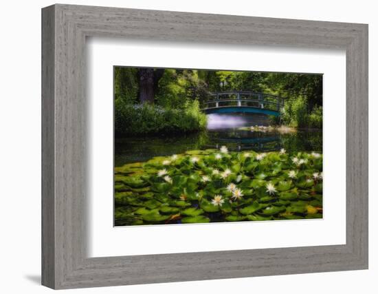 Lily Pond With A Footbridge-George Oze-Framed Photographic Print