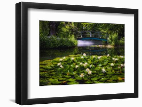 Lily Pond With A Footbridge-George Oze-Framed Photographic Print